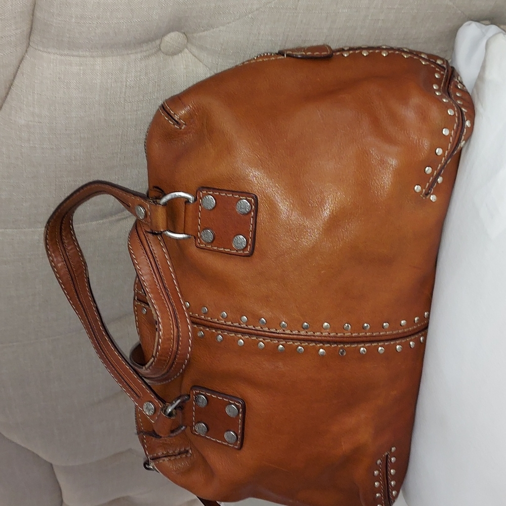 Michael Kors Cognac Astor Leather Stud-Accent Satchel Large - Picture 2 of 16